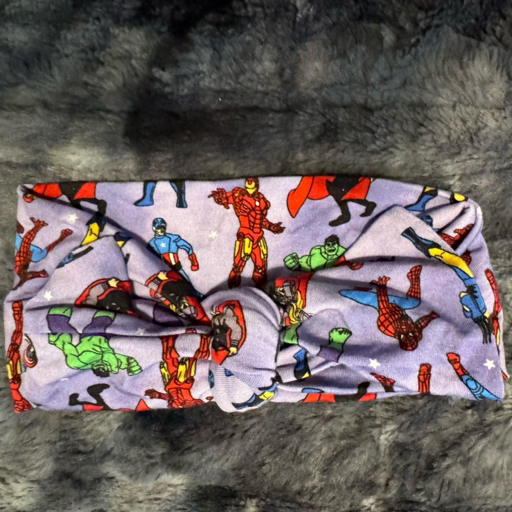 Purple Superhero Print Bamboo Knot Headband NWOT